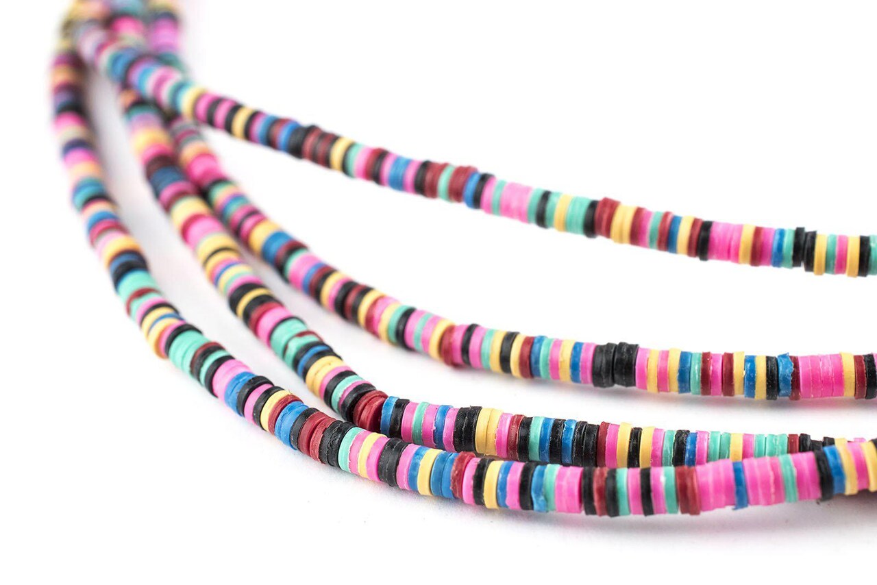 African Vinyl Beads, Ghana Vulcanite Crafts Supplies for DIY Jewelry Making, Necklaces, Bracelets (3mm, Multicolor)